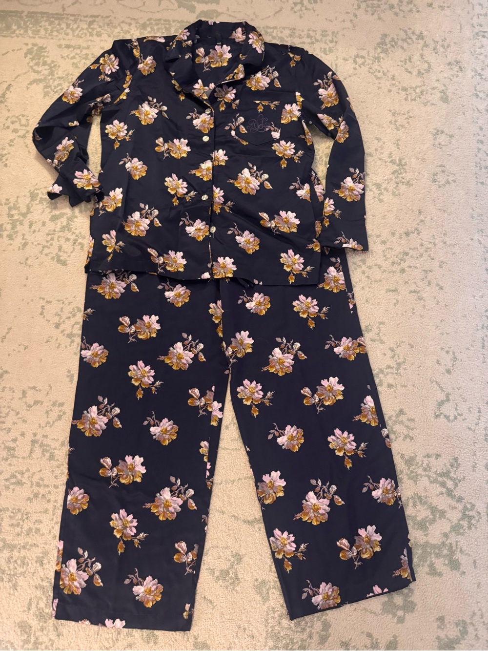 Lauren Ralph Lauren Navy Floral Pajama Set - Pink & Yellow Flowers